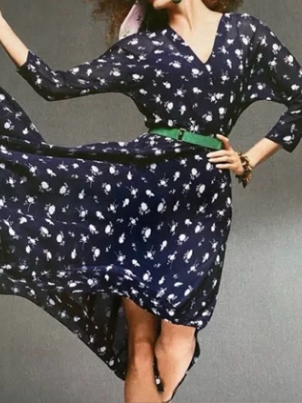 Women's midnight blue sheer pemberley print Midi Dress with navy slip, size 10